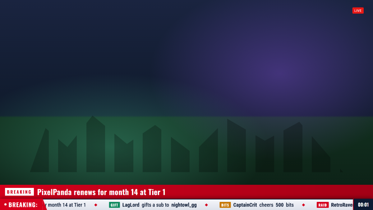 Breaking News Ticker — ticker overlay preview over a stream scene